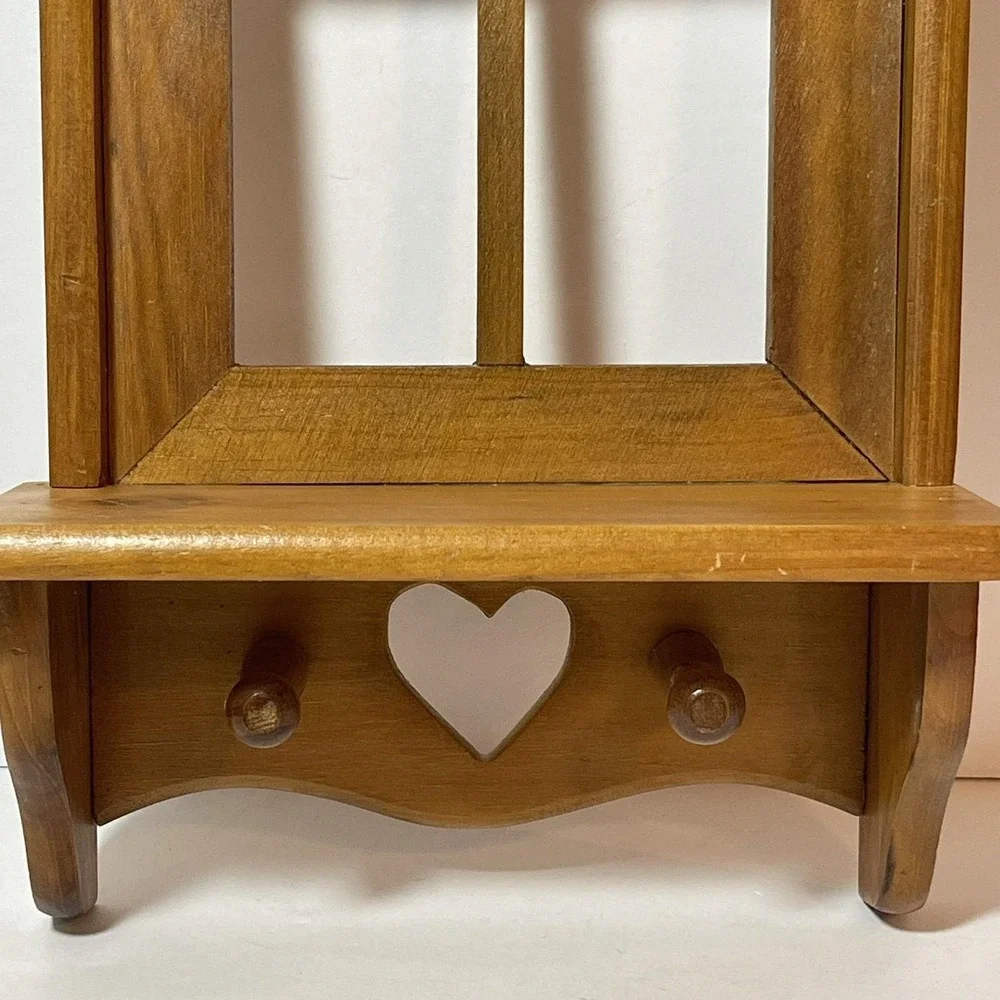 Wood Wall Decor Shelf Heart Cut Out Kitchen Pegs Cottagecore Granny Country VTG
